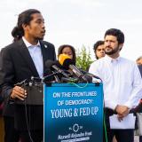 TN Rep. Justin Jones speaks at a rally.