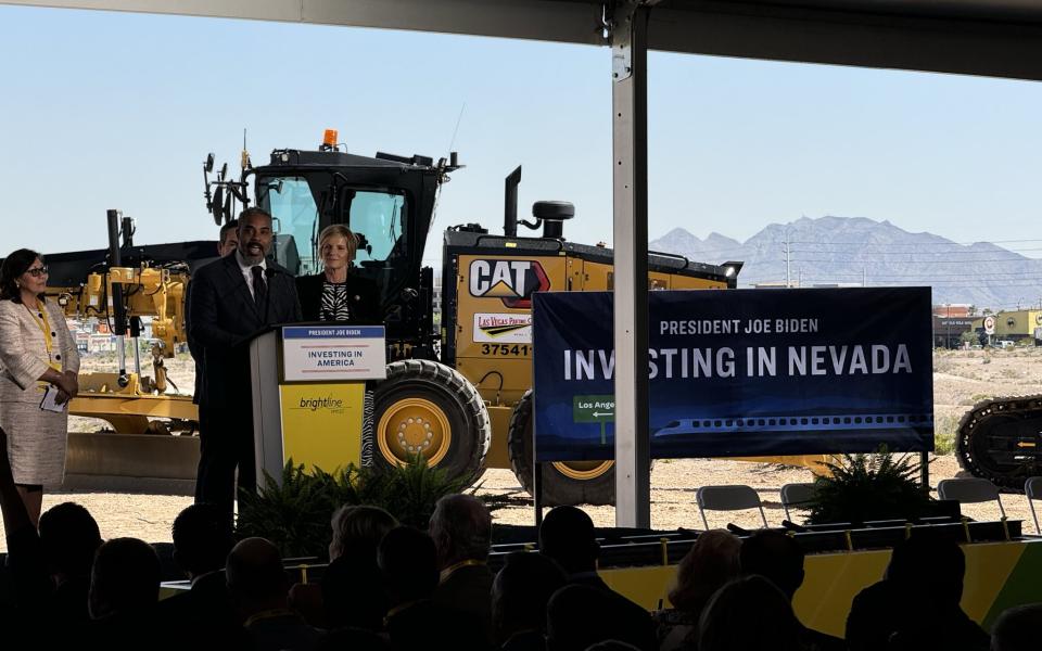 Congressman Horsford speaks at the Brightline West groundbreaking event.